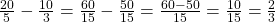 \frac {20} {5} - \frac {10} {3} = \frac {60} {15} - \frac {50} {15} = \frac {60-50} {15} = \frac {10} {15} = \frac 2 {3}