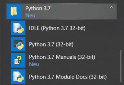 Nach Python Download und Installation