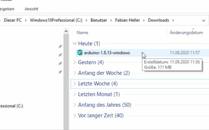 Arduino Download - Datei im Ordner