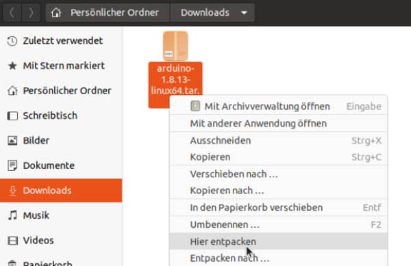 Die entpackte Datei