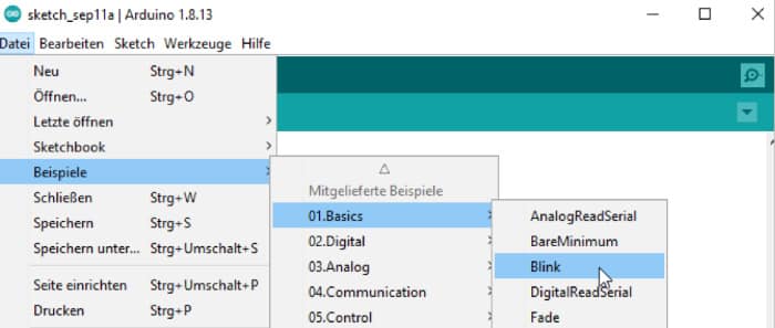 Arduino Download - Das Laden des Blink Sketches