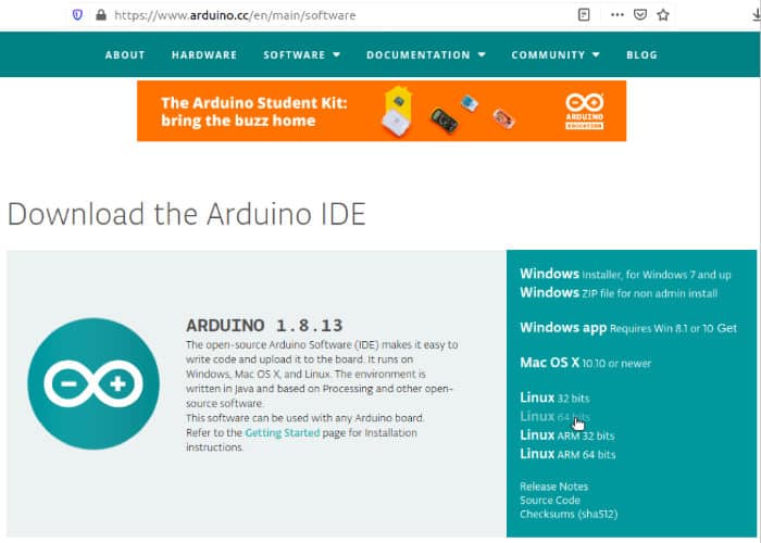 Arduino Download für Linux vierundsechzig Bit