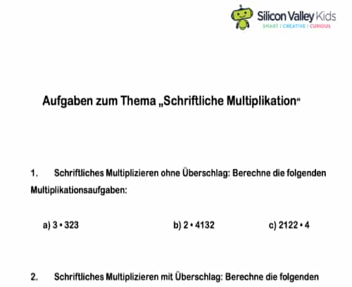 Schriftlich Multiplizieren Aufgaben