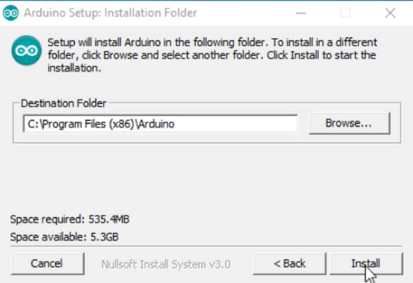 Auswahl Installationsverzeichnis -Arduino Download