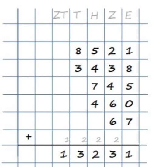 Schriftliche Addition - mehrere große Zahlen
