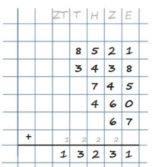 Schriftliche Addition - mehrere große Zahlen