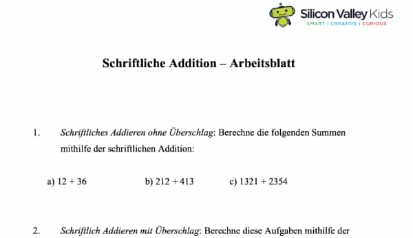 Schriftliches Addieren – Aufgaben