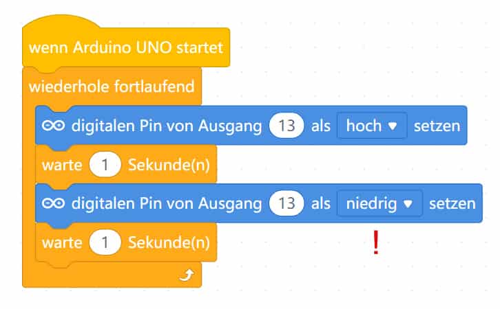 Arduino mit mBlock: Nun blinkt es