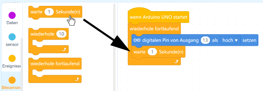 Arduino mit mBlock - Eine Sekunde warten