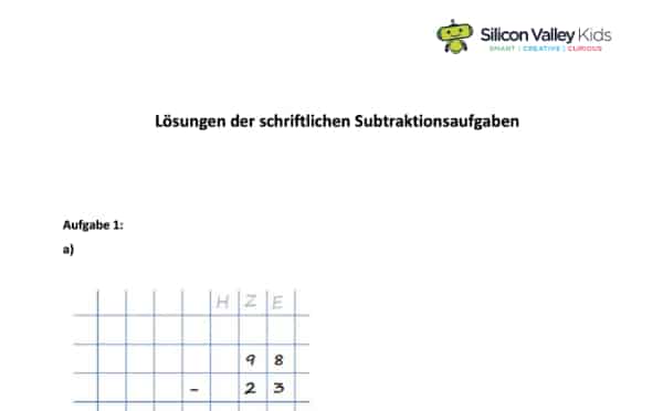 Schriftliche Subtraktion Lösungen