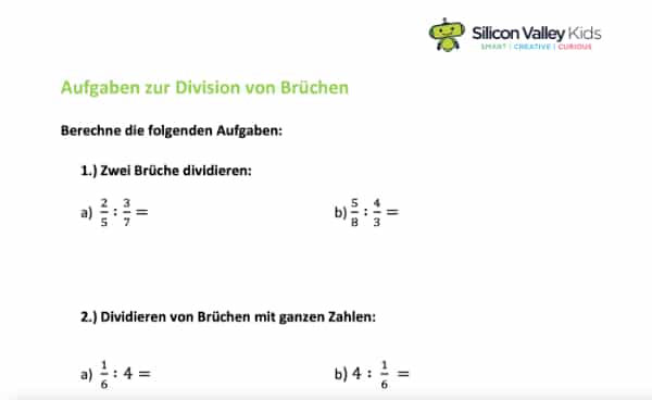 Brüche dividieren Aufgaben