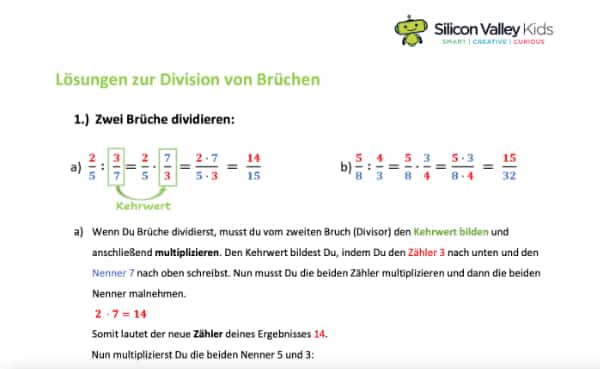 Brüche dividieren Lösungen