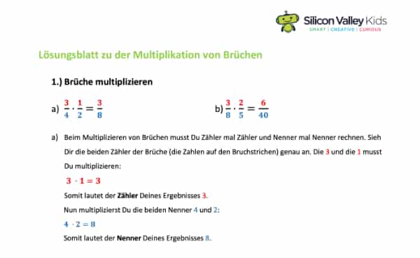 Brüche multiplizieren: Lösung