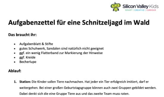 Schnitzeljagd für Kinder - Aufgabenzettel