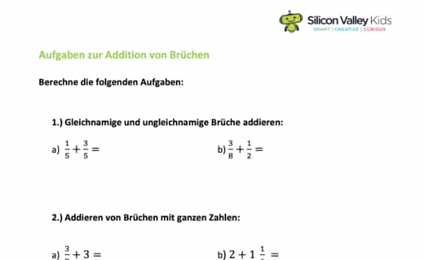 Brüche addieren Aufgaben