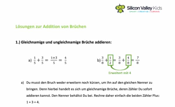 Brüche addieren Lösungen