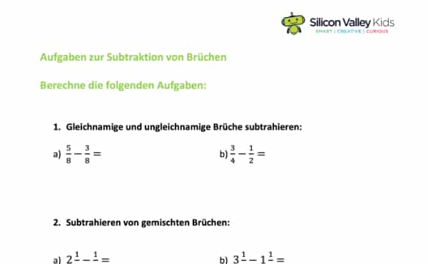 Brüche subtrahieren - Aufgaben