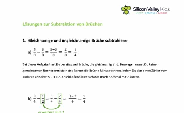 Brüche subtrahieren Lösungen