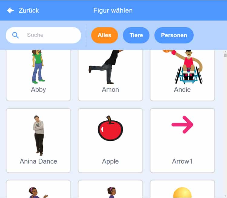Neun Scratch Figuren