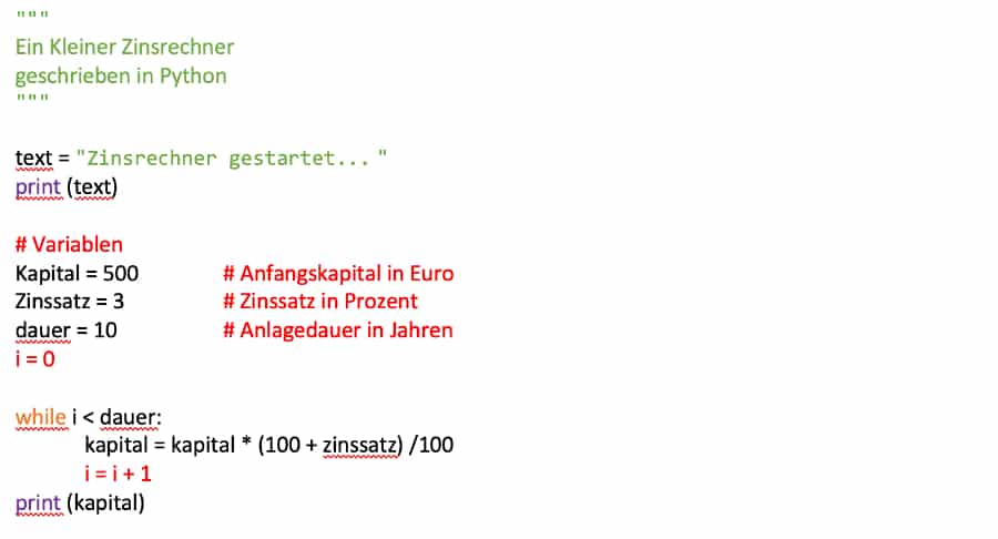 Anleitung für den Zinsrechner