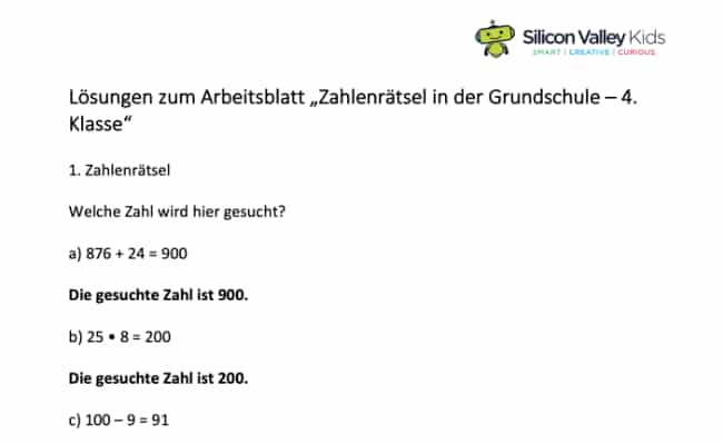 Knobelspaß Klassenstufe 4 - Lösungen