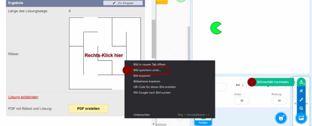 PacMan in Scratch: Labyrinth hochladen