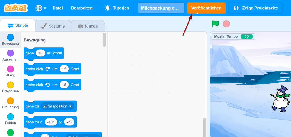 Scratch Projekte veröffentlichen
