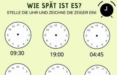Arbeitsblatt zum Uhr lernen für Zuhause