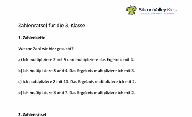 Zahlenrätsel Grundschule Klassenstufe 3