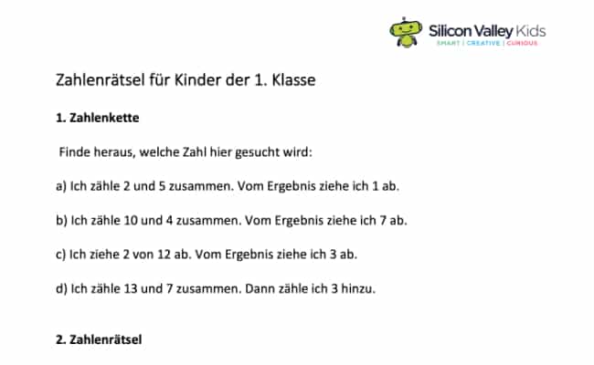 Zahlenrätsel Grundschule Klassenstufe 1