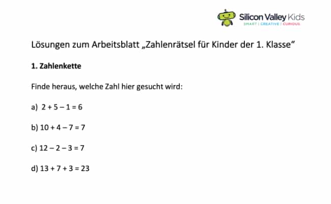 Zahlenrätsel für Kinder: Klassenstufe 1