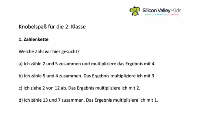 Zahlenrätsel für Kinder: Klassenstufe 2