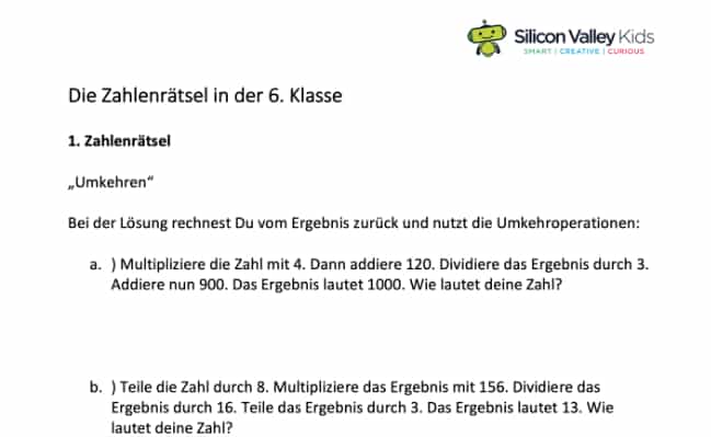 Zahlenrätsel Klassenstufe 6