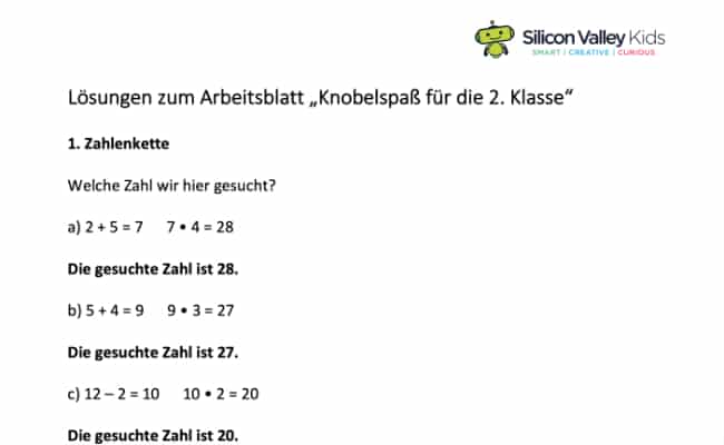 Zahlenrätsel Klassenstufe 2 Lösungen