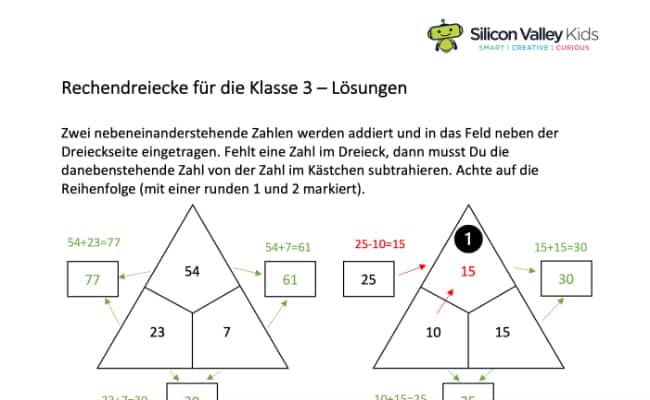 Lösung der Rechendreiecke Klasse 3