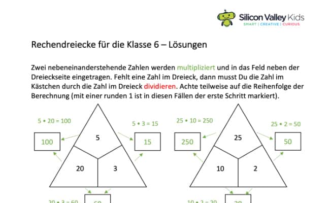 Lösung Rechendreiecke Klasse 6