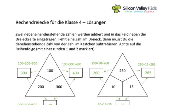 Lösung Rechendreiecke Klasse 4