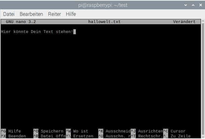 Raspberry Pi Terminal – Datei im Texteditor Nano