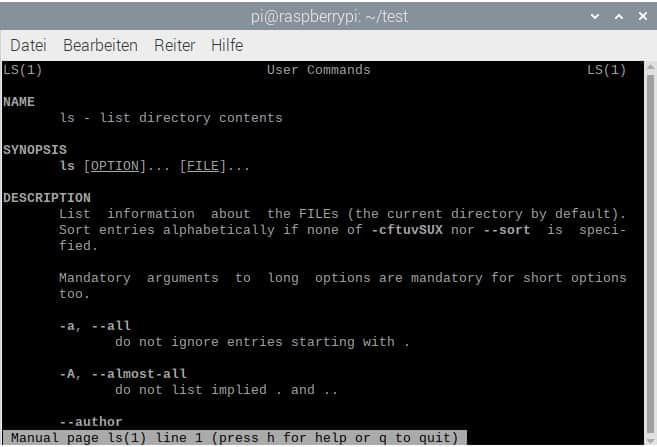 Raspberry Pi Terminal – Die Man-Page