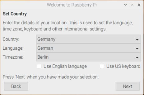 Die Auswahl von Land und Sprache – Raspberry Pi Download & Installation