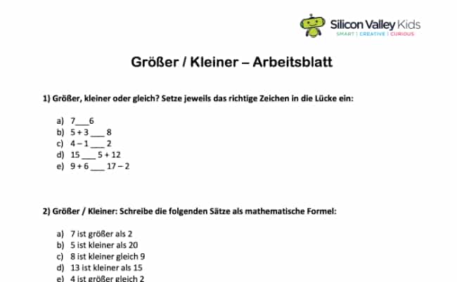 Arbeitsblatt – Vergleichsoperatoren