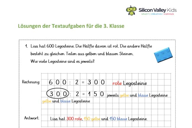 Klassenstufe 3: Lösungen der Sachaufgaben