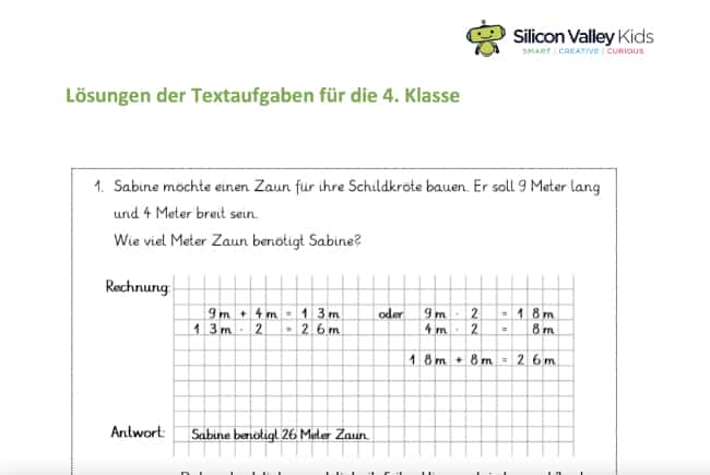 Klassenstufe 4: Lösungen der Textaufgaben