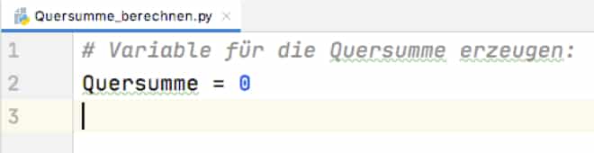 Python Quersumme: Initialisierung