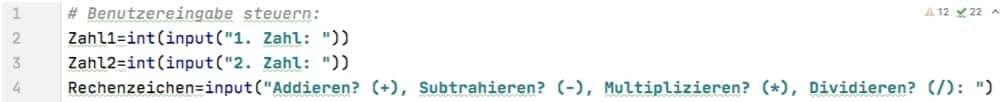 Python Taschenrechner: Zahlen und Rechensymbol