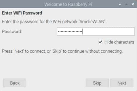Raspberry Pi Installation – Eingabe des WLAN-Passworts