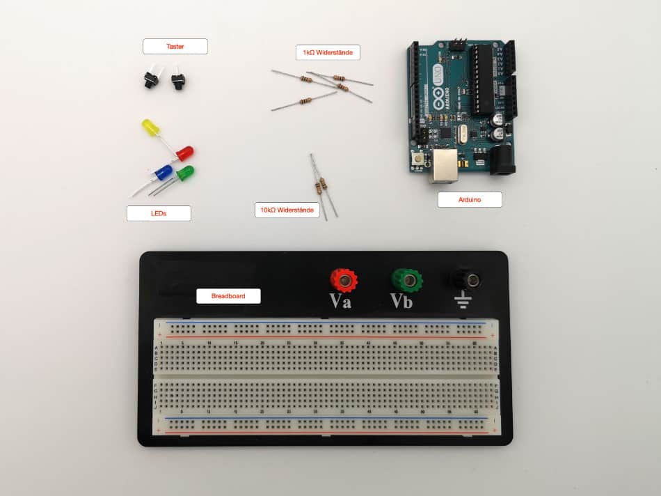 Arduino Reaktionsspiel – Die Bauteile