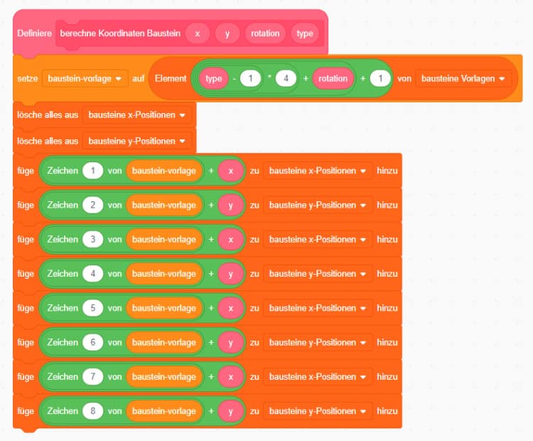 Berechnung der Koordinaten – Scratch Tetris