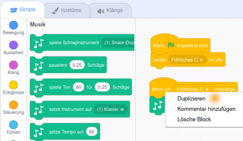 Block in Scratch Musik duplizieren