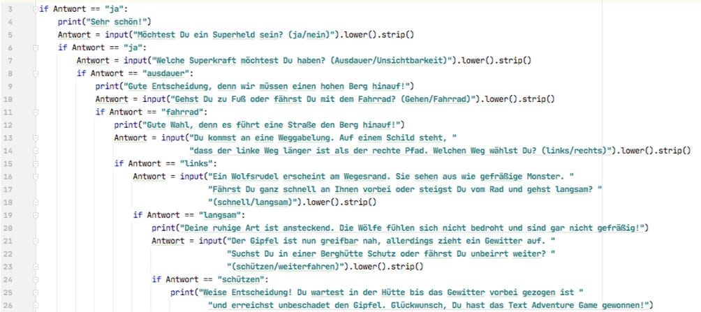 Das fertiggestellte Text Adventure in Python